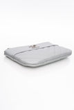 CHANEL Metallic Silver Caviar Chevron Quilted Small Mademoiselle Zip Pouch Case