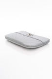 CHANEL Metallic Silver Caviar Chevron Quilted Small Mademoiselle Zip Pouch Case