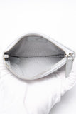 CHANEL Metallic Silver Caviar Chevron Quilted Small Mademoiselle Zip Pouch Case