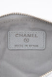 CHANEL Metallic Silver Caviar Chevron Quilted Small Mademoiselle Zip Pouch Case