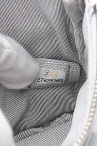 CHANEL Metallic Silver Caviar Chevron Quilted Small Mademoiselle Zip Pouch Case