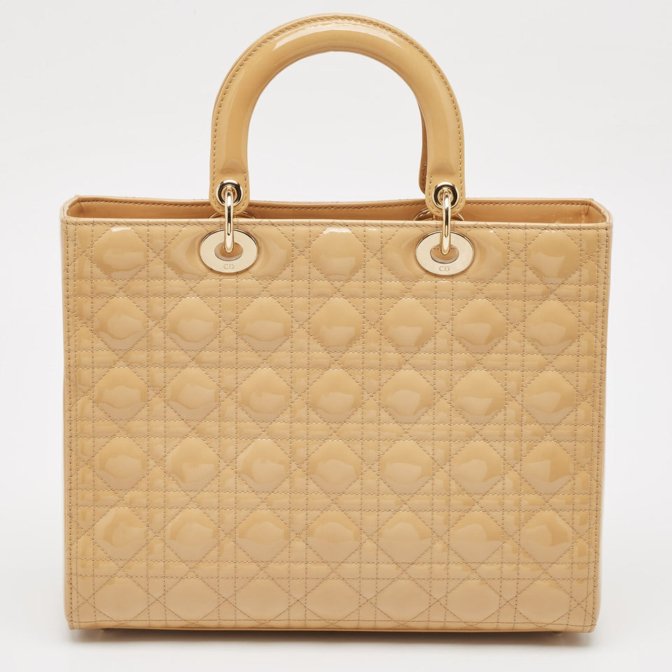 Dior Beige Cannage Patent Leather Large Lady Dior Tote