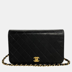 CHANEL Black Lambskin Full Flap CC Chain Shoulder Bag