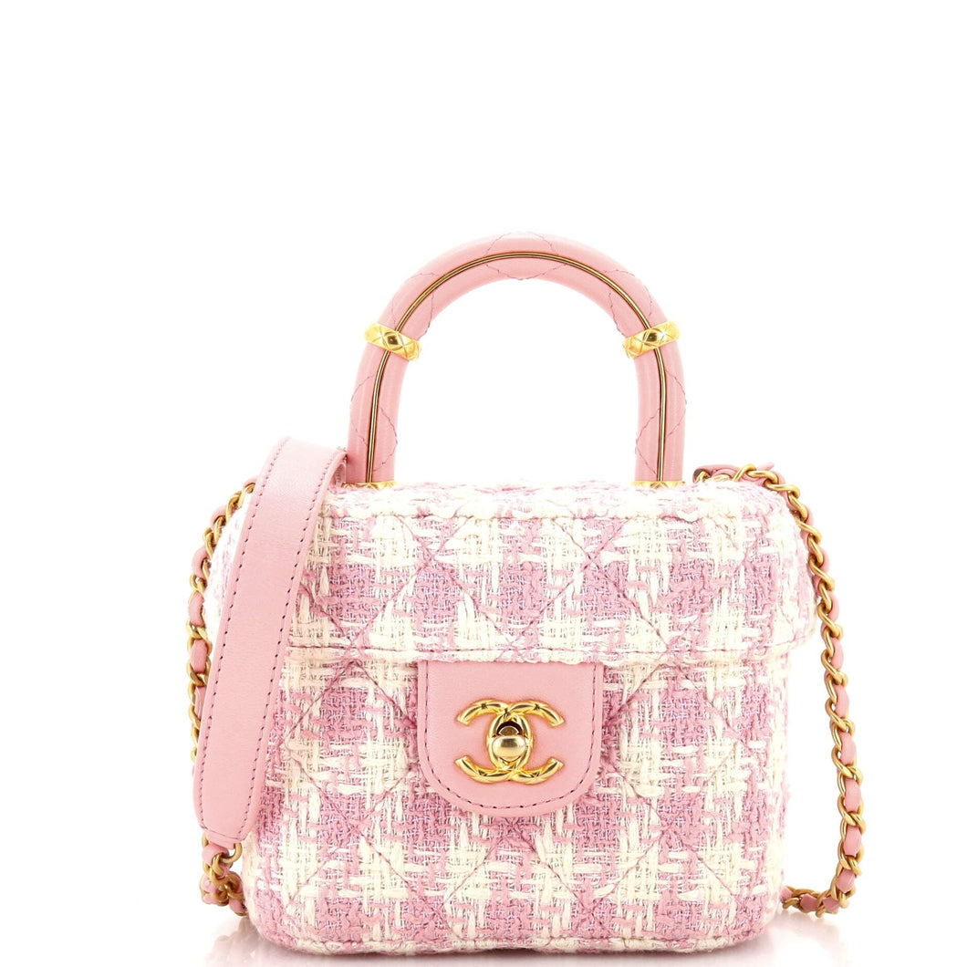 CHANEL Crush Top Handle Flap Bag Quilted Tweed Mini