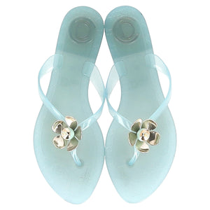 Dior Flower Detail Flip Flops in Light Blue Plastic