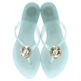 Dior Flower Detail Flip Flops in Light Blue Plastic