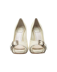 Dior Amazone Peep-Toe Pumps in Cream Leather