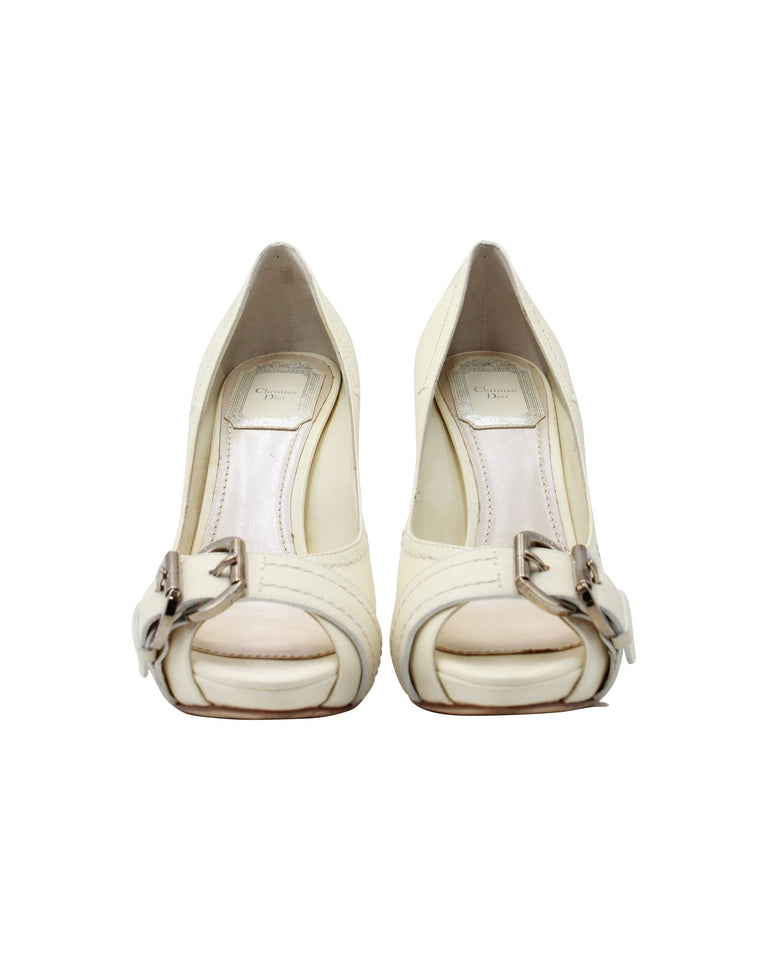 Dior Amazone Peep-Toe Pumps in Cream Leather