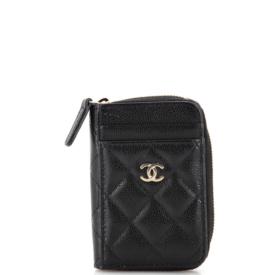 CHANEL CC Card Holder Zip Coin Purse Quilted Caviar