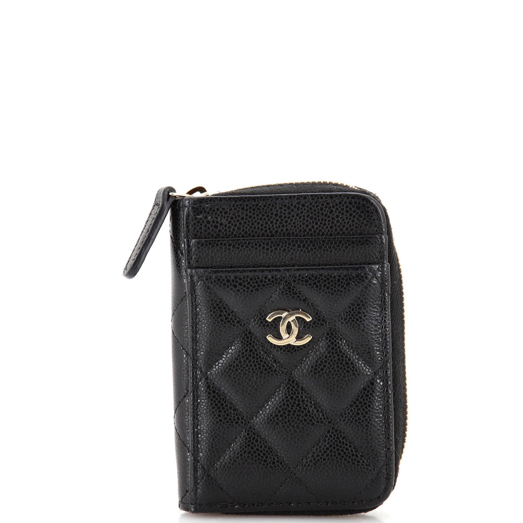 CHANEL CC Card Holder Zip Coin Purse Quilted Caviar