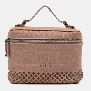Pink Mesh Embroidered Diortravel Vanity Case Bag