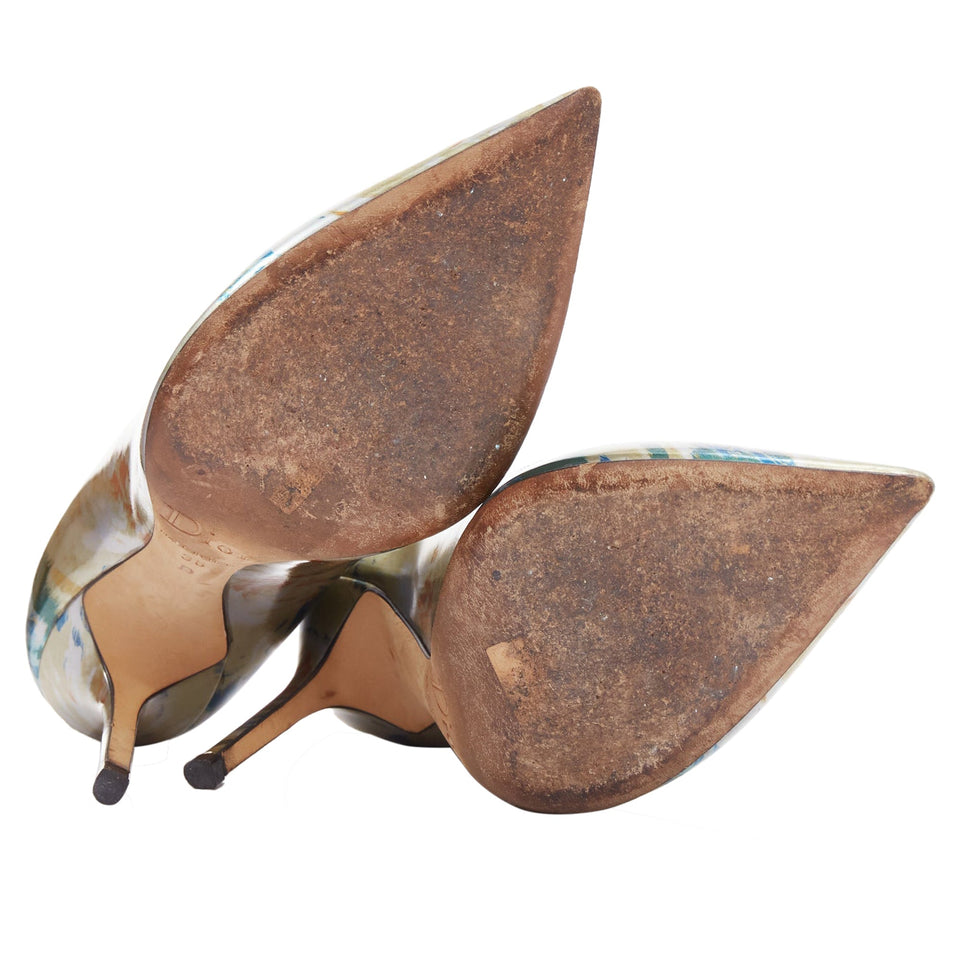 Dior Raf Simons Metallic Abstract Print Pointy Pumps