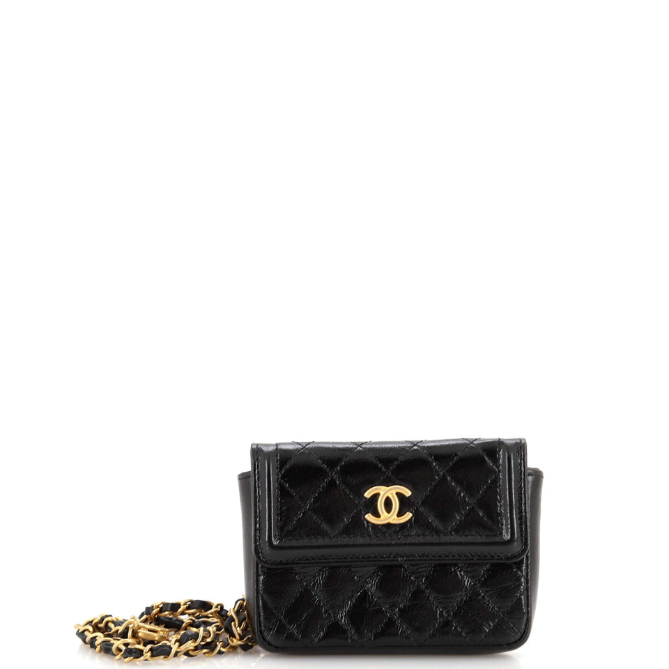 CHANEL CC Chain Belt Bag Quilted Shiny Aged Calfskin