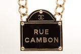 Chanel 2015 Black and Gold Name Plate Rue Cambon Necklace