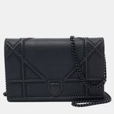Matte Black Leather Studded Diorama Wallet on Chain