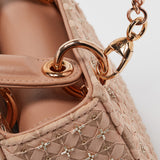 Dior Peach Leather And Suede Mini Beaded Ribbon Lady Dior Tote