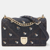 Blue Denim Medium Crystal Embellished Diorama Shoulder Bag