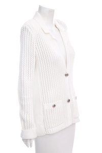 Chanel White Knit Cardigan Sweater SZ 36
