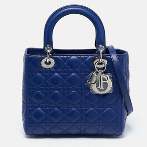 Dior Blue Cannage Leather Medium Lady Dior Tote