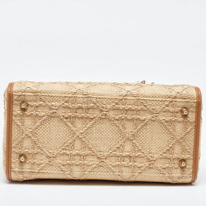 Dior Beige Raffia And Leather Medium Lady Dior Tote