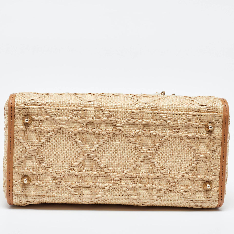 Dior Beige Raffia And Leather Medium Lady Dior Tote