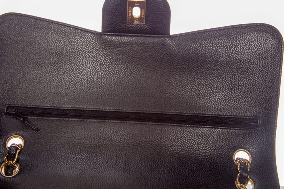 Chanel Black Caviar Classic Jumbo  Double Flap GHW Handbag