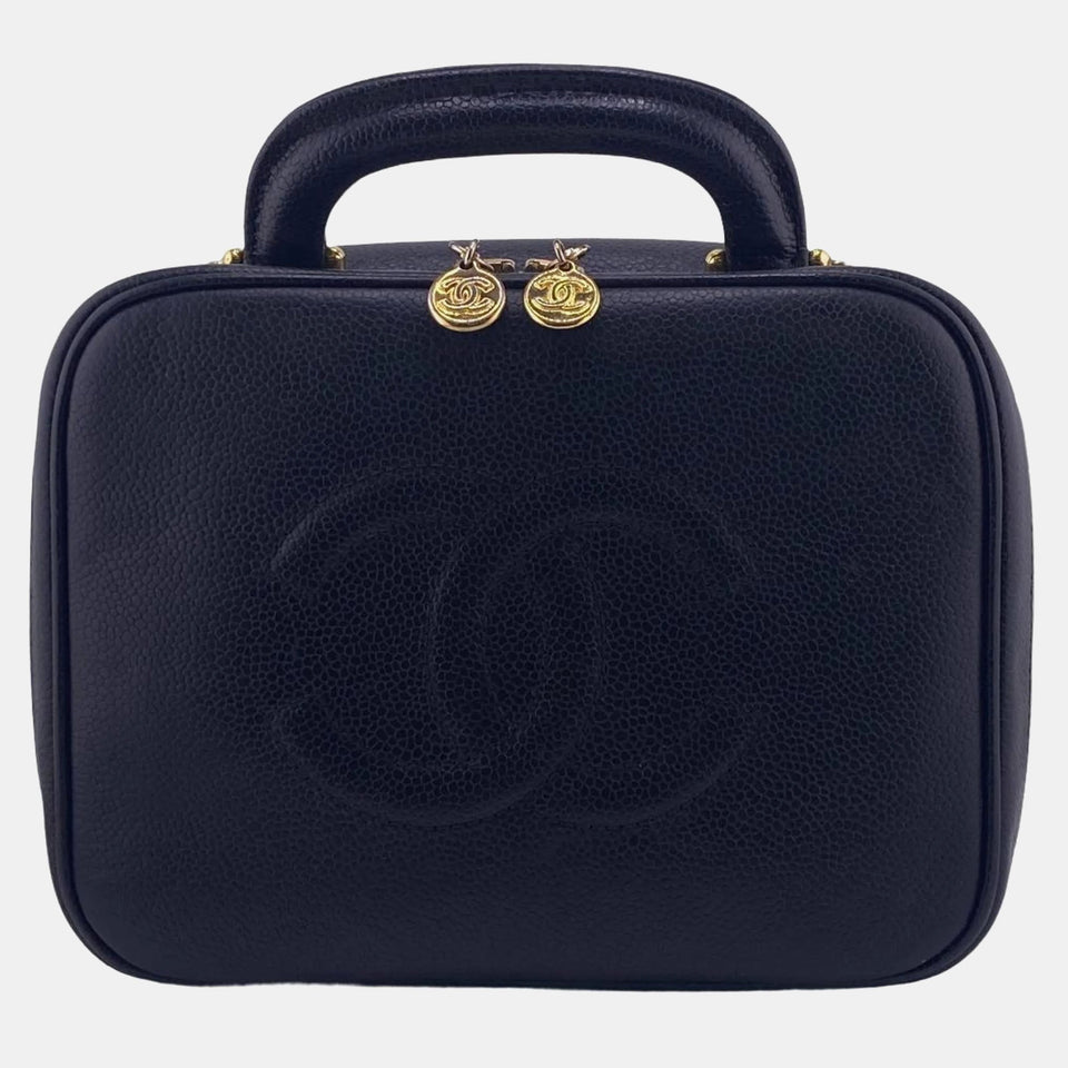 Black Caviar Leather Medium Vanity Case Clutch