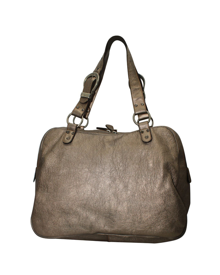 Dior Gaucho Large Tote Bag in Silver Metallic Leather