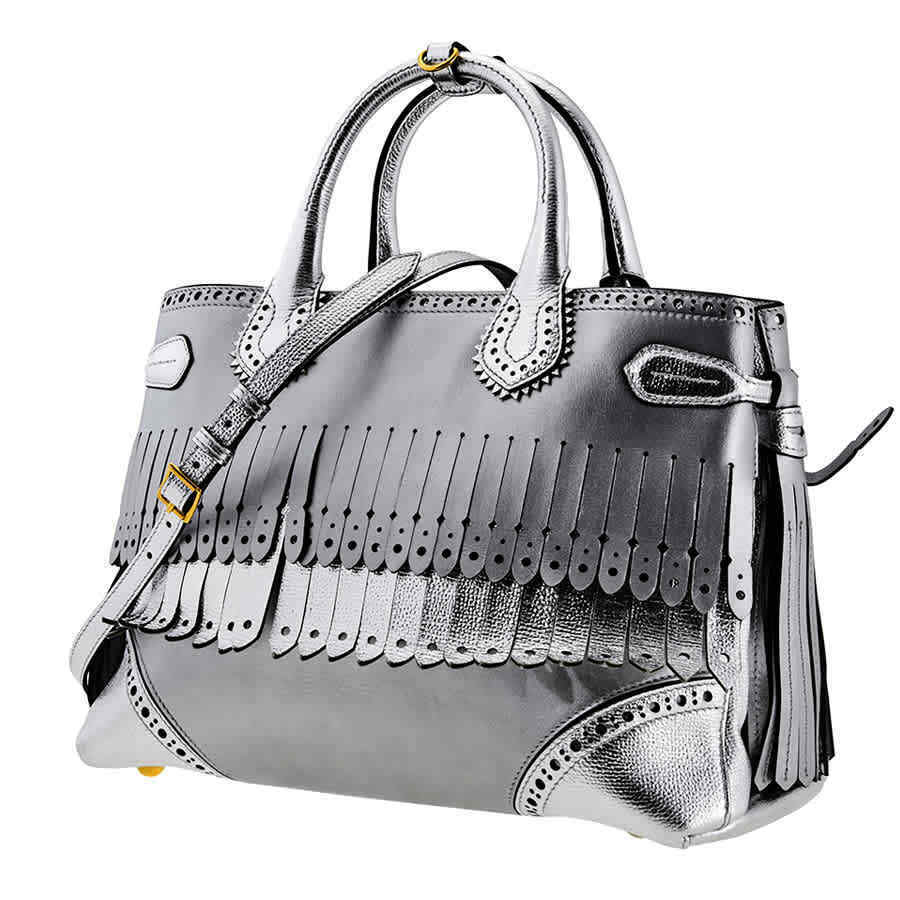 Burberry Ladies Satchel bag Disc/Old Groups Silver Medium Banner Frin Dfs Ho Exc
