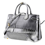 Burberry Ladies Satchel bag Disc/Old Groups Silver Medium Banner Frin Dfs Ho Exc