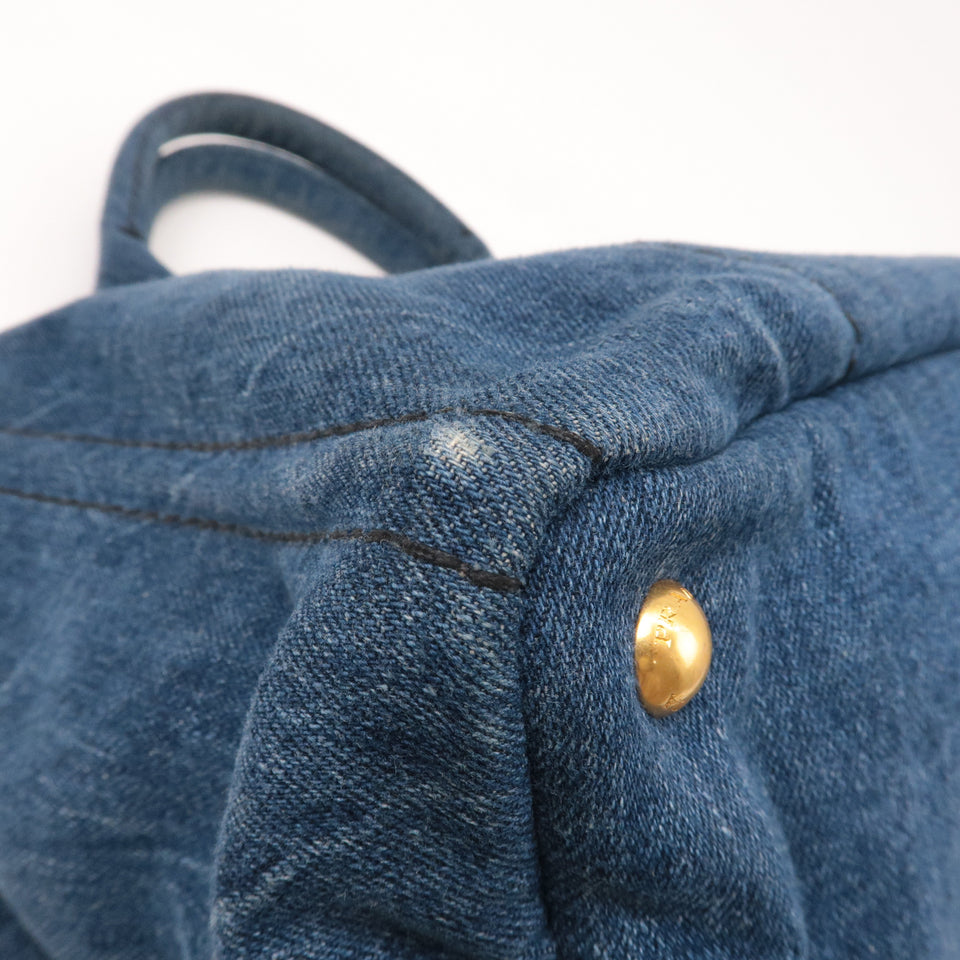 Prada Canapa Large Canvas Tote Bag Hand Bag Denim Blue B1872B