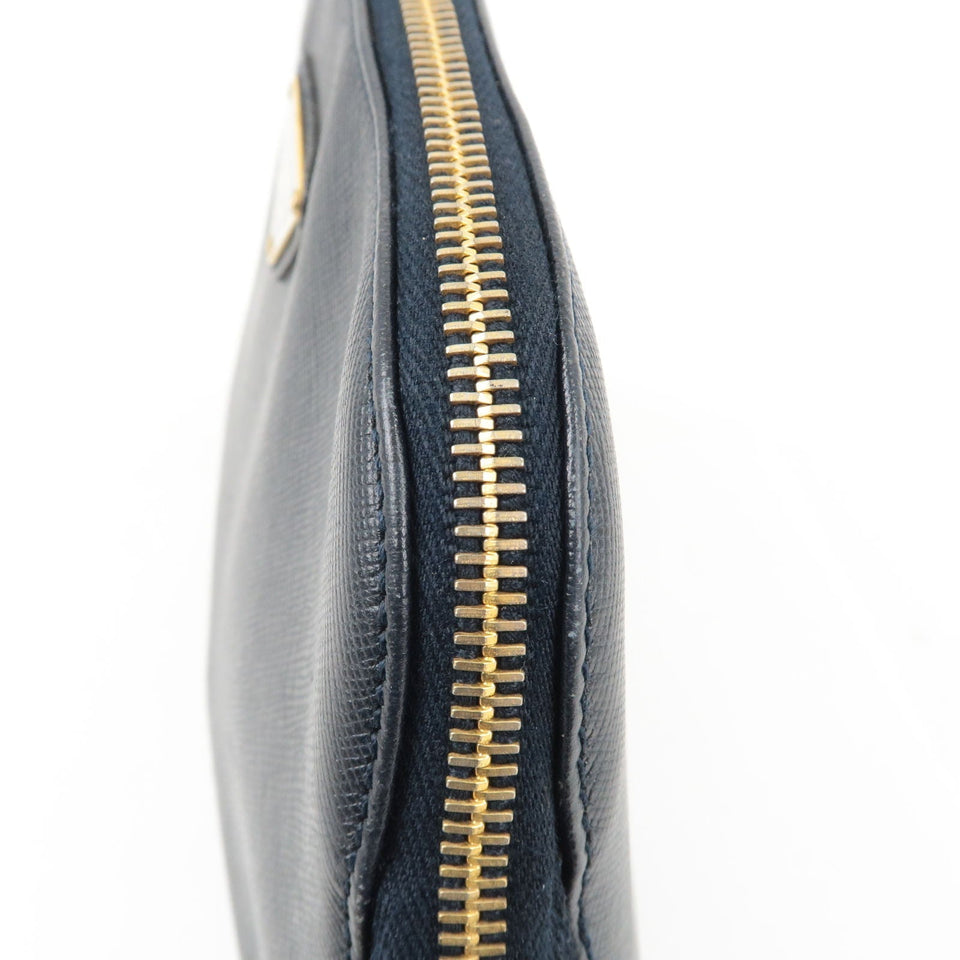 Prada Logo Leather Clutch Bag Pouch Purse Navy