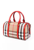 Burberry Bag Nova Check Red Leather Canvas Satchel