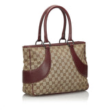 Gucci Brown Beige Canvas Fabric GG Tote Bag Italy