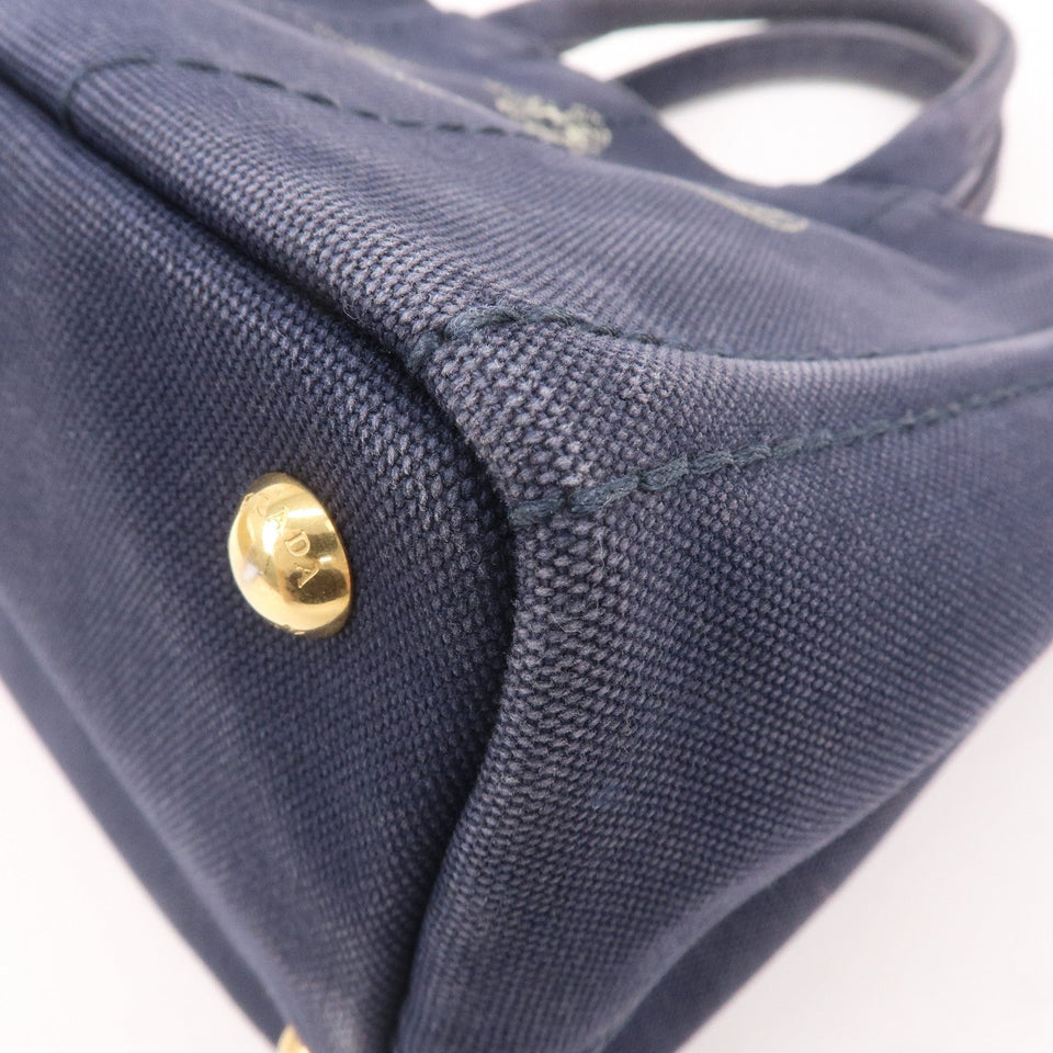 Prada Canapa Mini Canvas 2Way Tote Bag Hand Bag Navy 1BG439