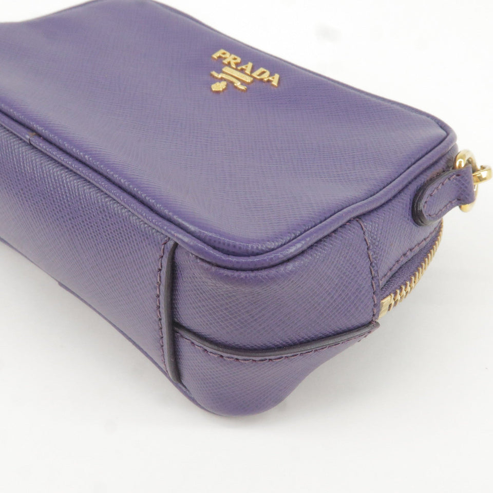 Prada Logo Leather Mini Shoulder Bag 2Way Bag Pouch Purple
