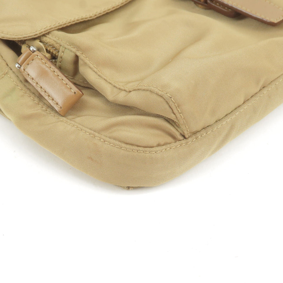 Prada Logo Nylon Leather Shoulder Bag Purse Beige BT0521