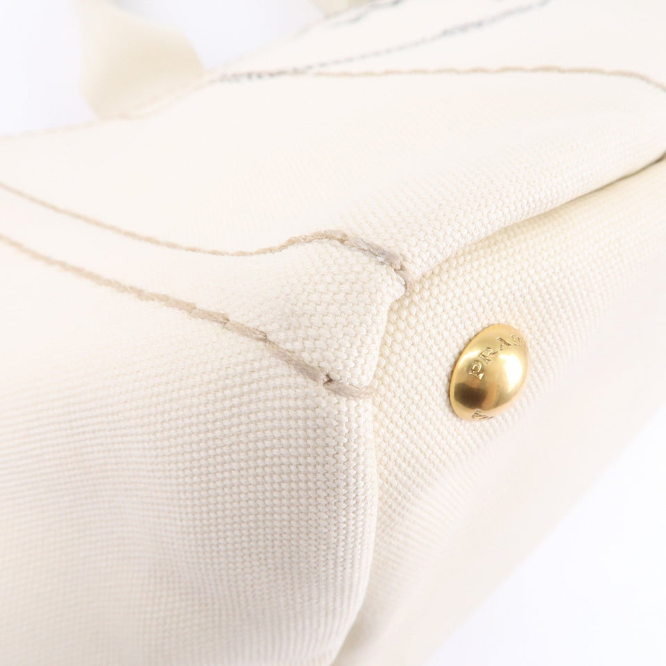 Prada Canapa Canvas Tote Bag Hand Bag Ivory BN1877
