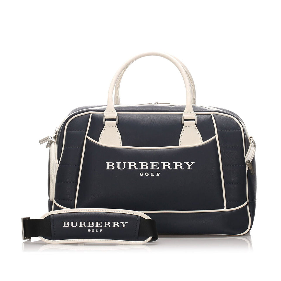 Burberry Blue Dark Calf Leather Logo Travel Bag United Kingdom
