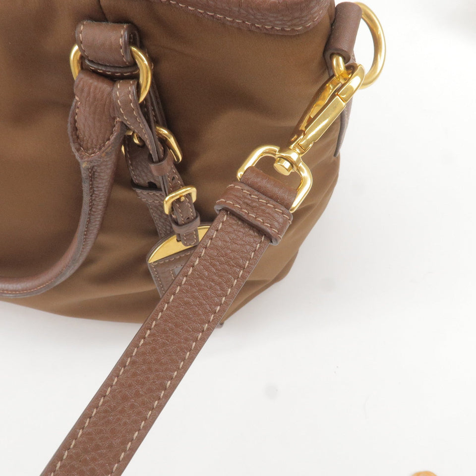 Prada Logo Nylon Leather 2Way Bag Hand Bag Brown BR4993