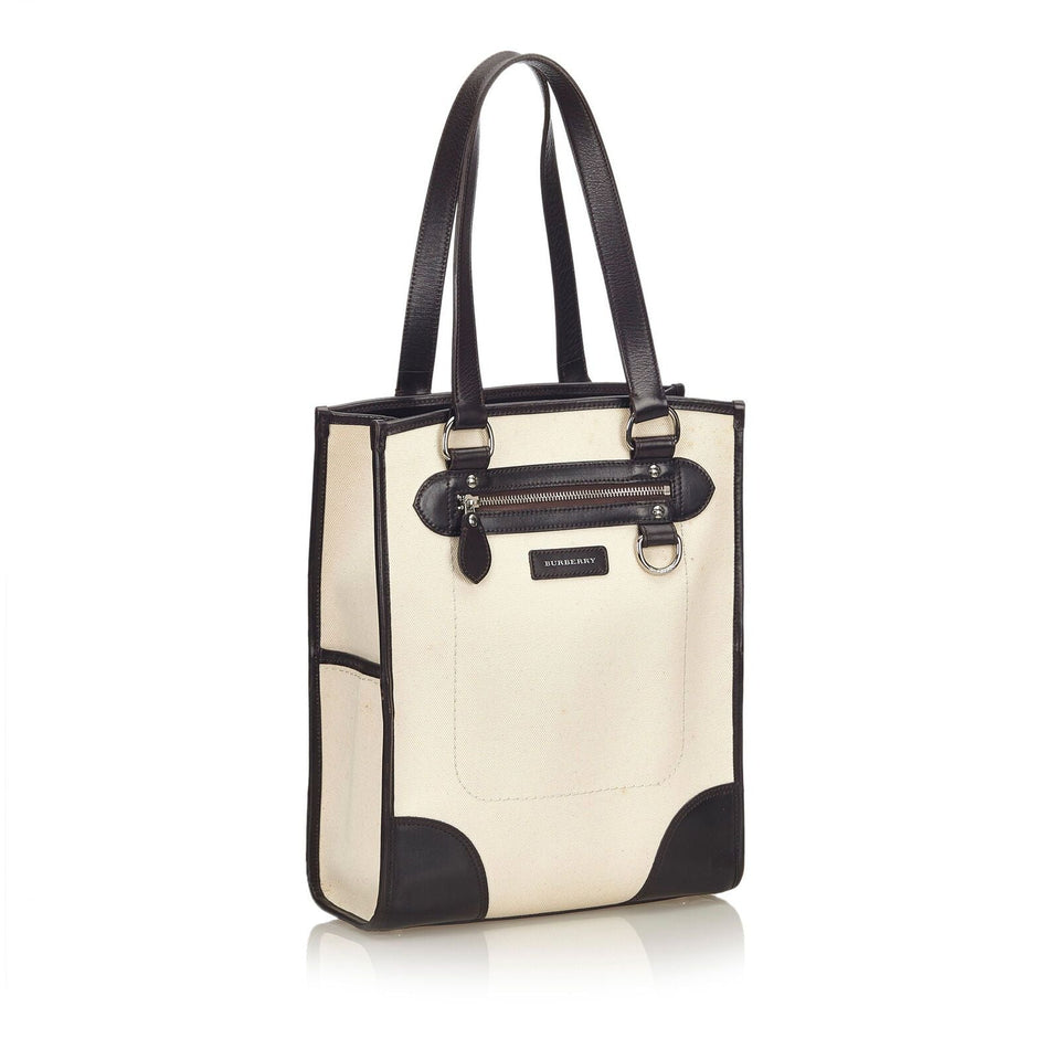 Burberry White Ivory Canvas Fabric Two-Toned Tote Bag United Kingdom