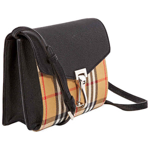 Burberry Mini Leather and Vintage Check Crossbody Bag- Black 4079965