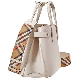 Burberry Small Banner in Leather and Vintage Check- Limestone 4075935