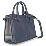 Burberry Small Banner House Check Leather Tote - Ink Blue 4023703