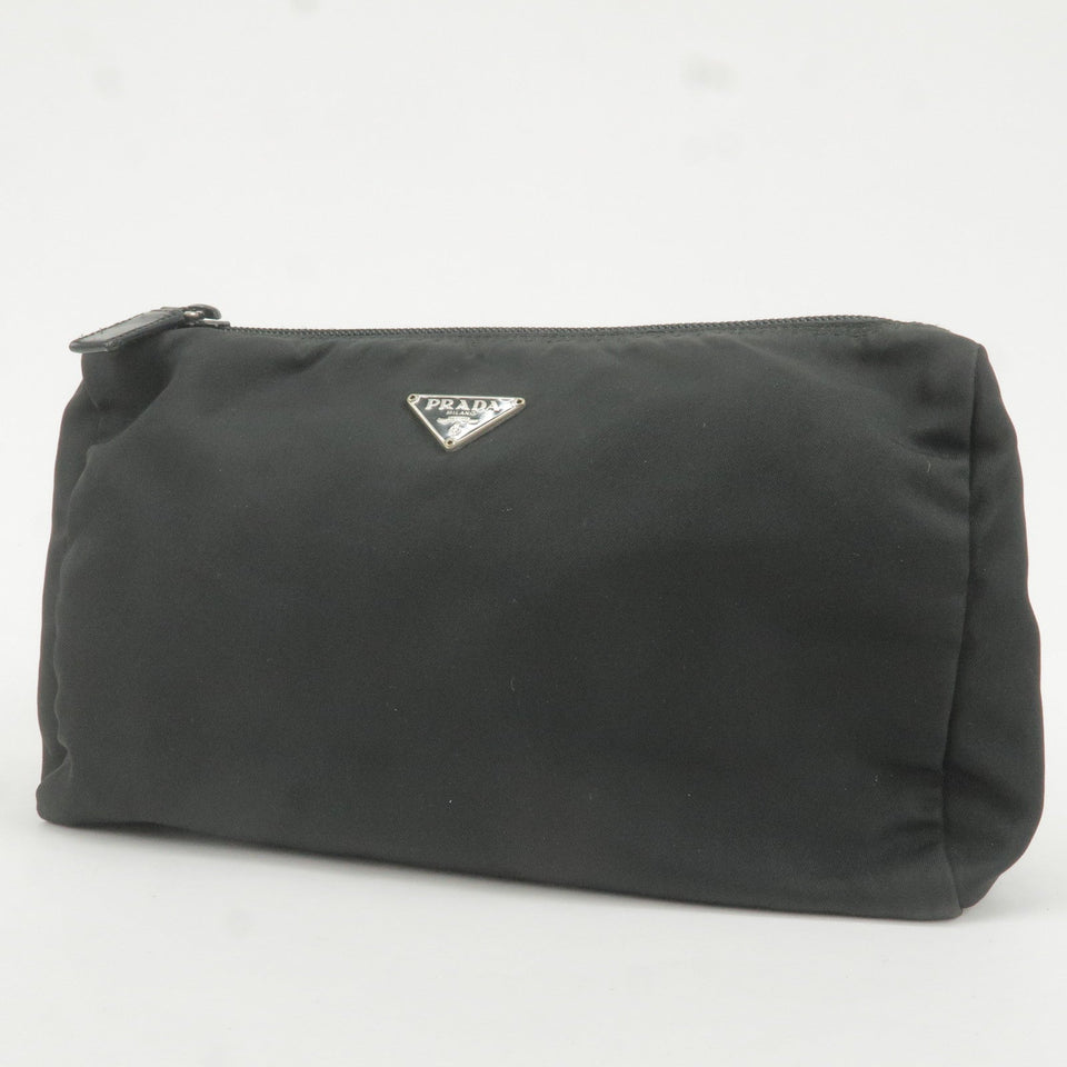 Prada Set of 3 Logo Nylon Cosmetic Pouch Clutch Bag NERO Black