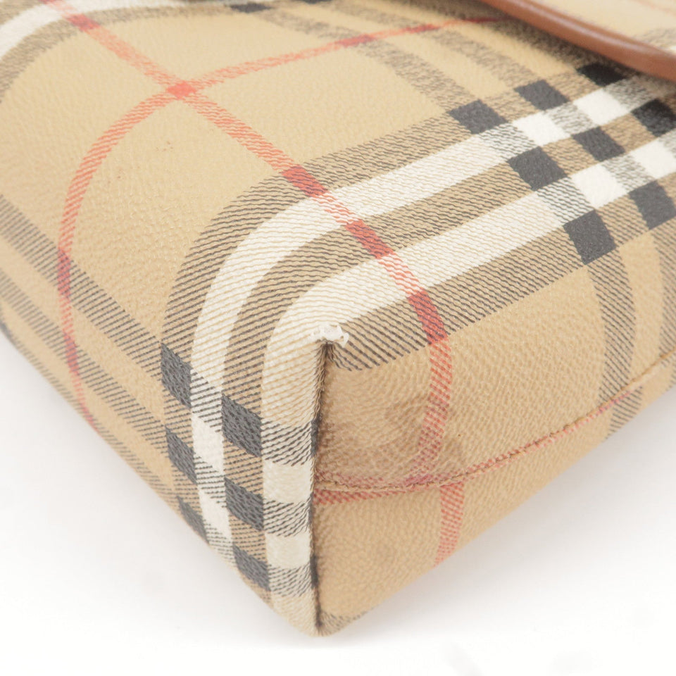 BURBERRY Nova Plaid PVC Leather Shoulder Bag Beige Brown