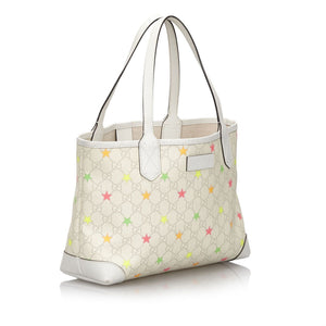 Gucci White Ivory Coated Canvas Fabric GG Supreme Star Tote Bag Italy