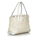 Gucci White Ivory Coated Canvas Fabric GG Supreme Star Tote Bag Italy