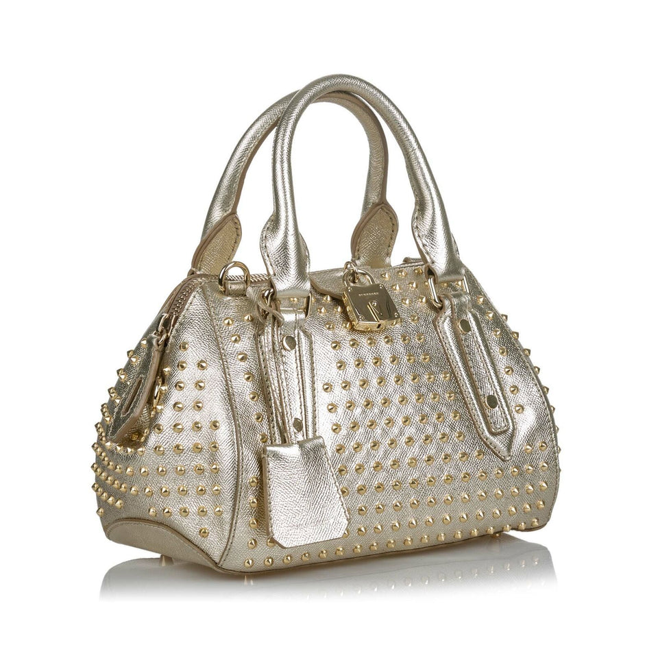 Burberry Silver Others Leather Studded Thornley Satchel Italy
