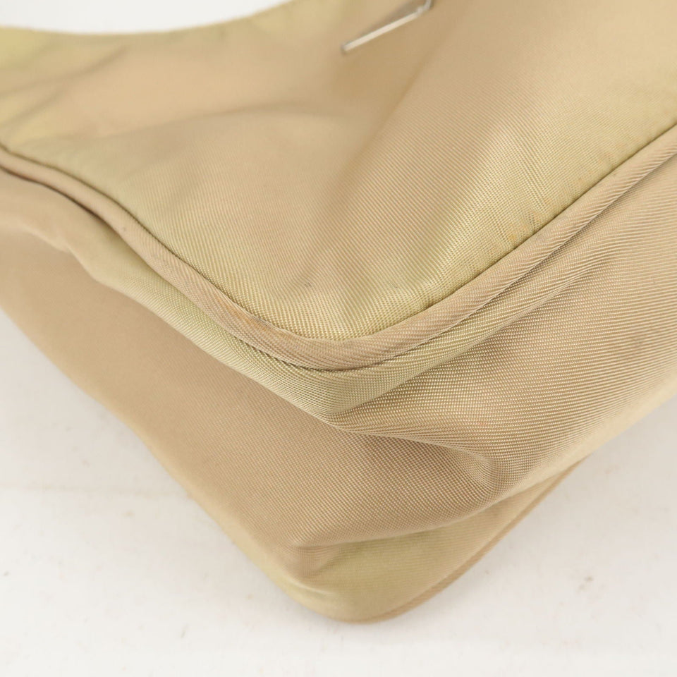 Prada Logo Nylon Hand Bag Pouch Beige